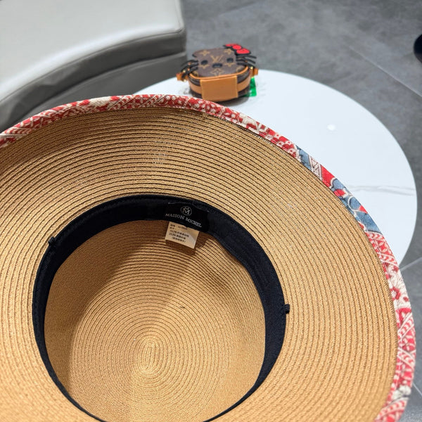 Chapeau Chanel à nœud ruban Camel en paille 205601