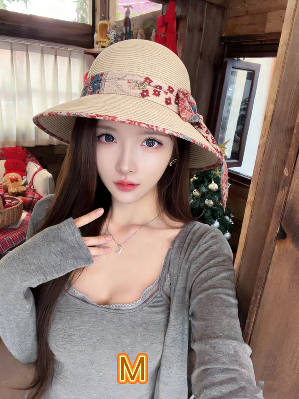 Chapeau Chanel à Nœud en Ruban Beige en Paille 205600
