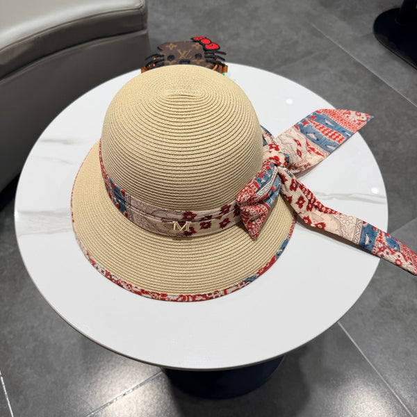 Chapeau Chanel à Nœud en Ruban Beige en Paille 205600