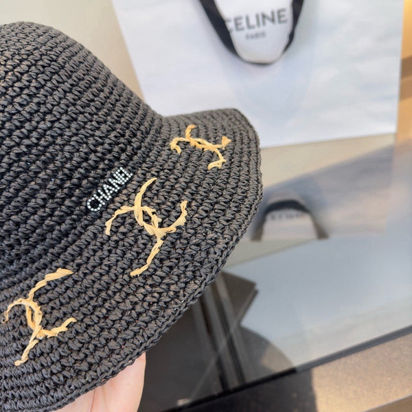 Chanel Chapeau Pliant d'Été Noir en Paille 205441