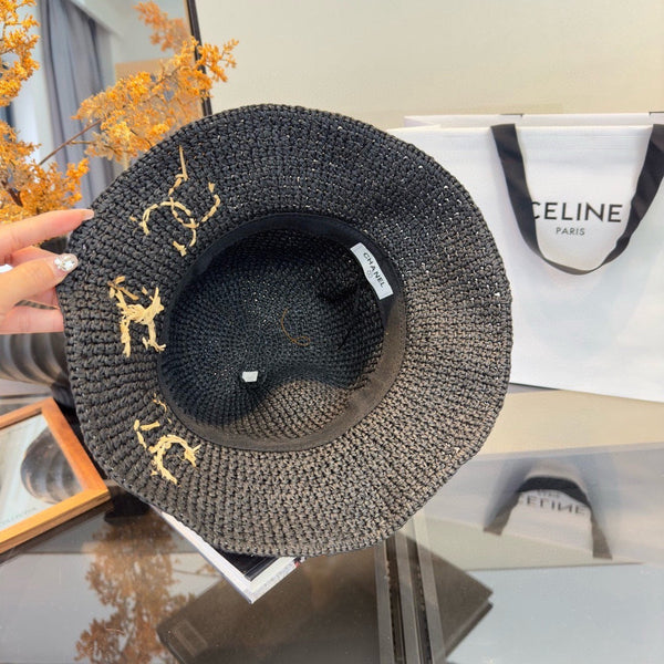Chanel Chapeau Pliant d'Été Noir en Paille 205441