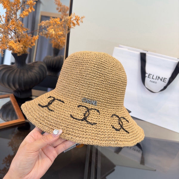 Chapeau pliable Chanel Été Camel en paille 205440