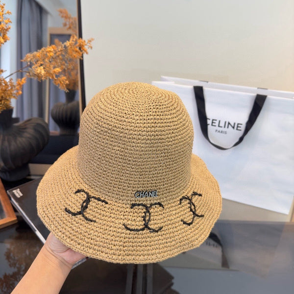 Chapeau pliable Chanel Été Camel en paille 205440