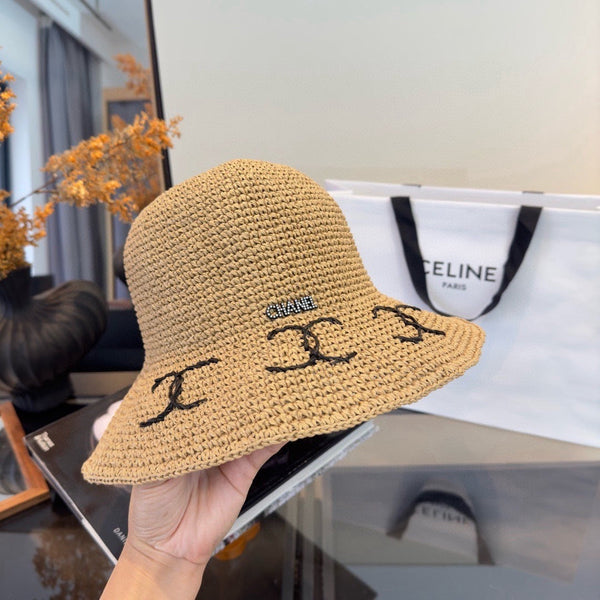 Chapeau pliable Chanel Été Camel en paille 205440