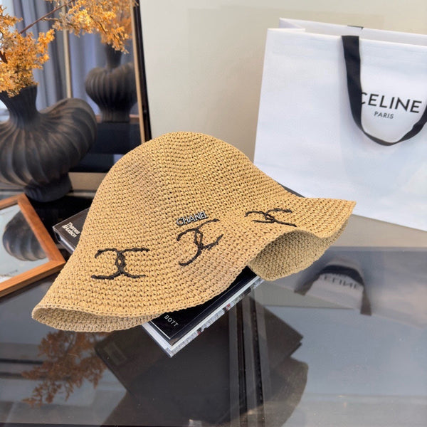 Chapeau pliable Chanel Été Camel en paille 205440