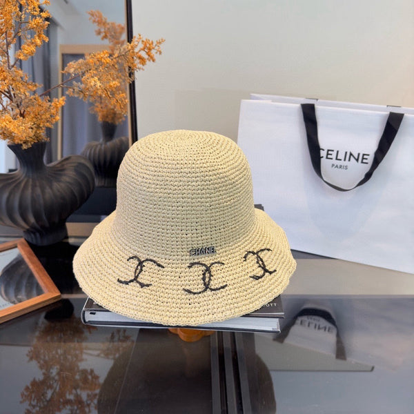 Chanel Chapeau Pliable d'Été Crème en Paille 205439