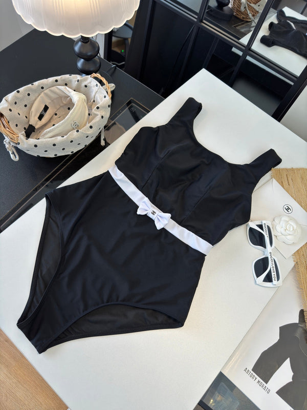 Maillot de bain une pièce Chanel noir en coton polyester 204692