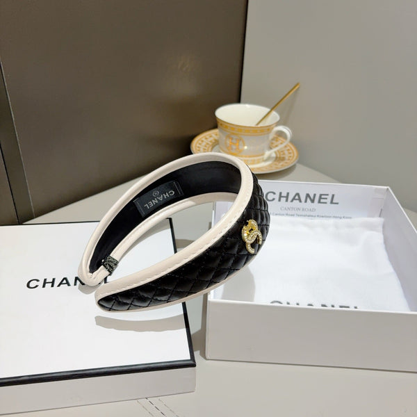 Chanel Headband with Logo Black in Leather 204859