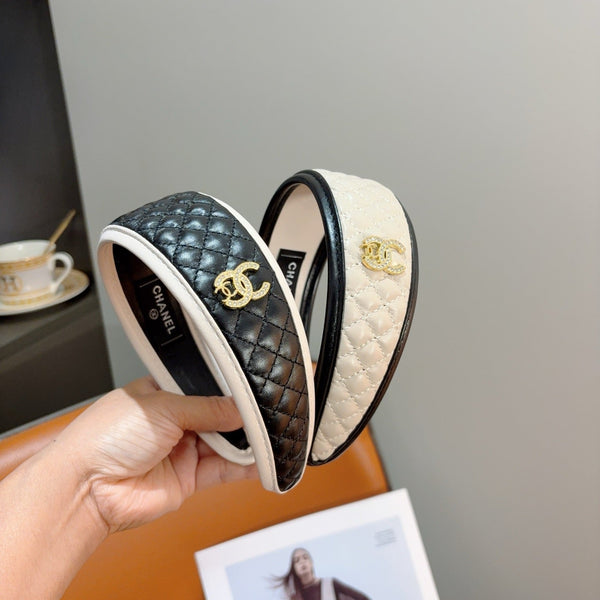 Chanel Headband with Logo Black in Leather 204859