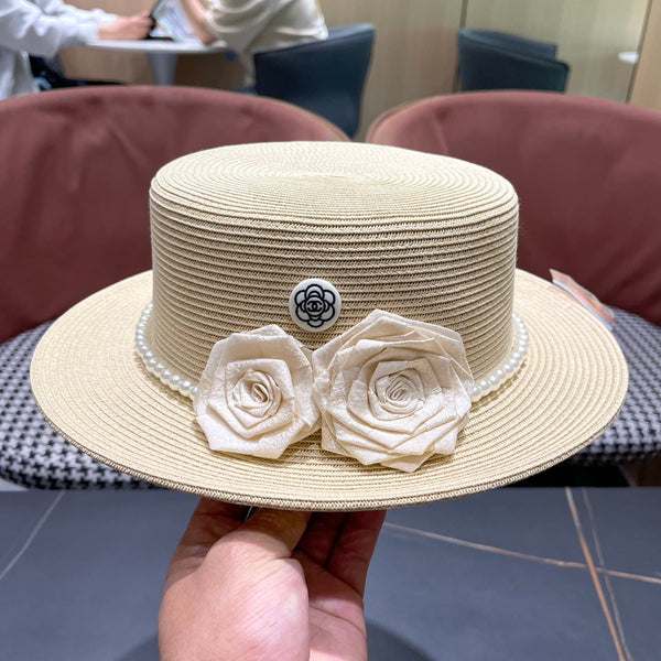 Chapeau de soleil Chanel en raphia ivoire 205280