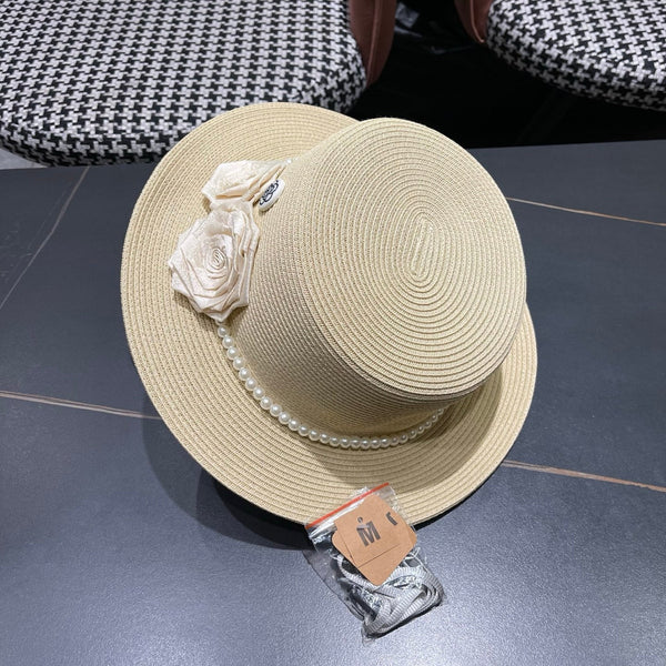 Chapeau de soleil Chanel en raphia ivoire 205280