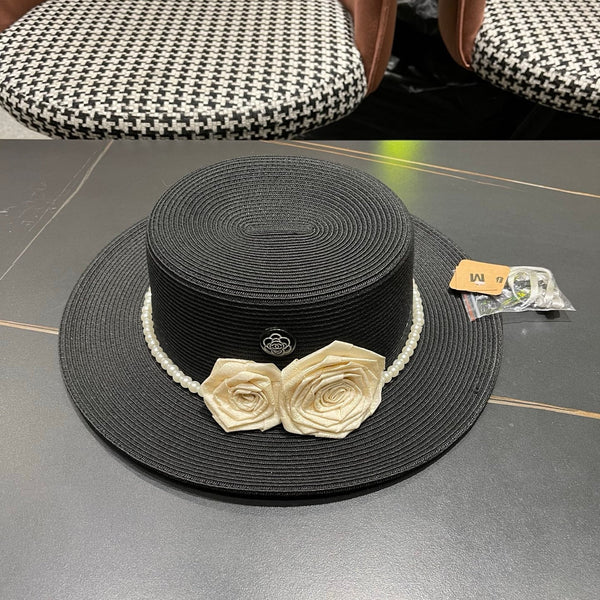 Chapeau de soleil Chanel noir en tissage 205279