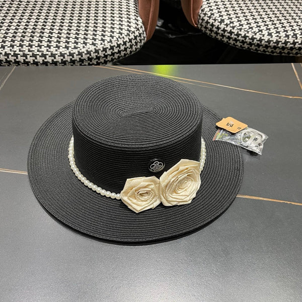 Chapeau de soleil Chanel noir en tissage 205279