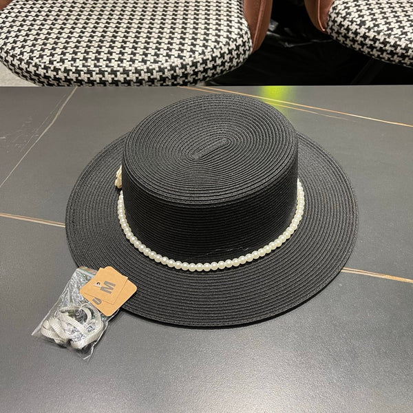 Chapeau de soleil Chanel noir en tissage 205279