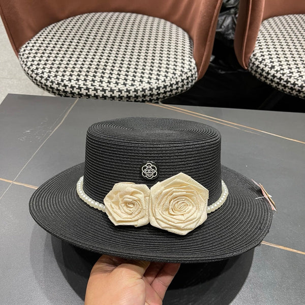 Chapeau de soleil Chanel noir en tissage 205279