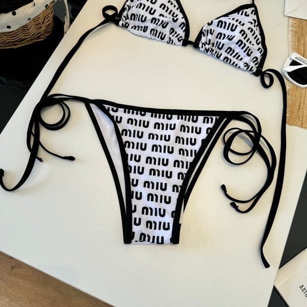 Miumiu Two-piece Bikini Swimsuit White Black in Cotton polyester 204644