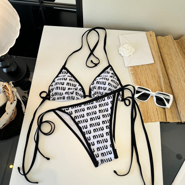 Miumiu Two-piece Bikini Swimsuit White Black in Cotton polyester 204644
