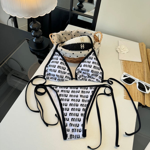 Miumiu Two-piece Bikini Swimsuit White Black in Cotton polyester 204644
