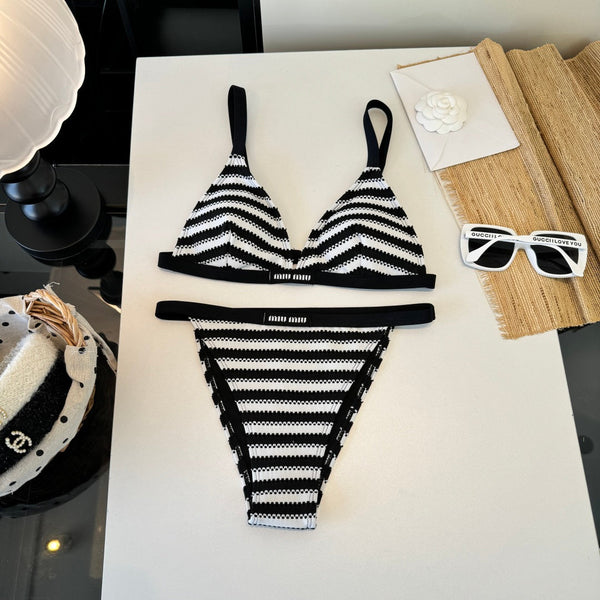 Maillot de bain bikini deux pièces Miumiu noir et blanc en coton polyester 204641
