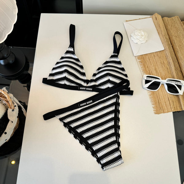 Maillot de bain bikini deux pièces Miumiu noir et blanc en coton polyester 204641