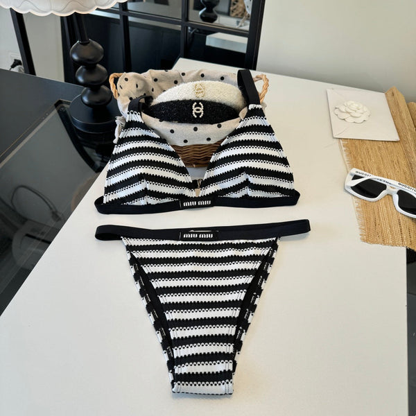 Maillot de bain bikini deux pièces Miumiu noir et blanc en coton polyester 204641