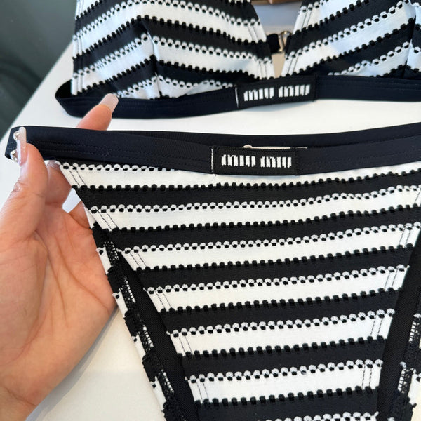Maillot de bain bikini deux pièces Miumiu noir et blanc en coton polyester 204641