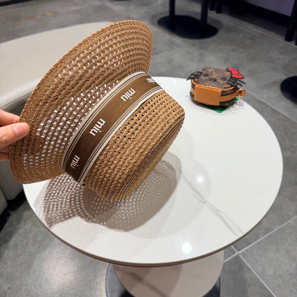 Chapeau bob Miumiu en paille marron camel 205586