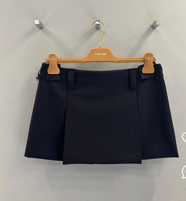 Miu Miu Waist-cinching A-line Midi Skirt Navy Blue in Imported YB Mohair and Wool Blend