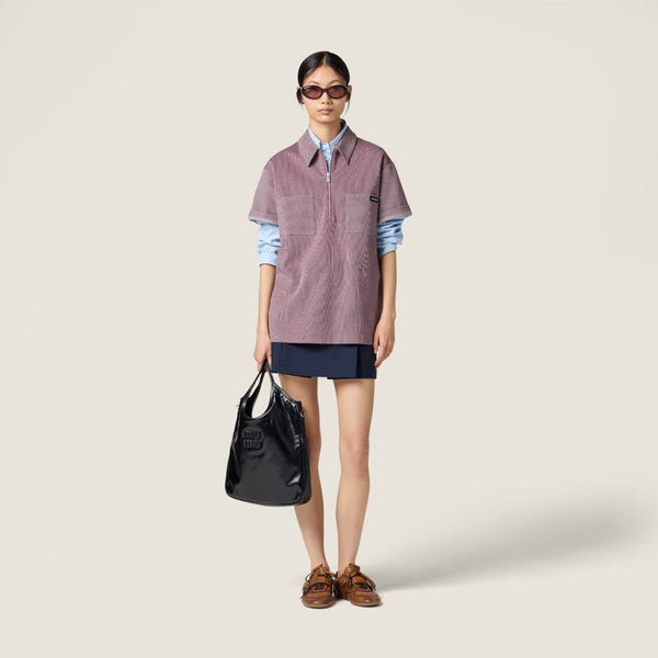 Miu Miu Waist-cinching A-line Midi Skirt Navy Blue in Imported YB Mohair and Wool Blend