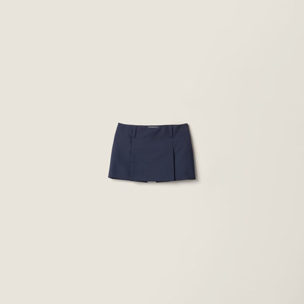 Miu Miu Waist-cinching A-line Midi Skirt Navy Blue in Imported YB Mohair and Wool Blend