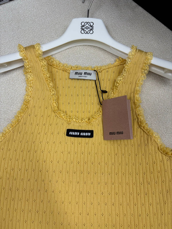 Miu Miu 26 Crew Neck Vest Yellow in Knitting 191315