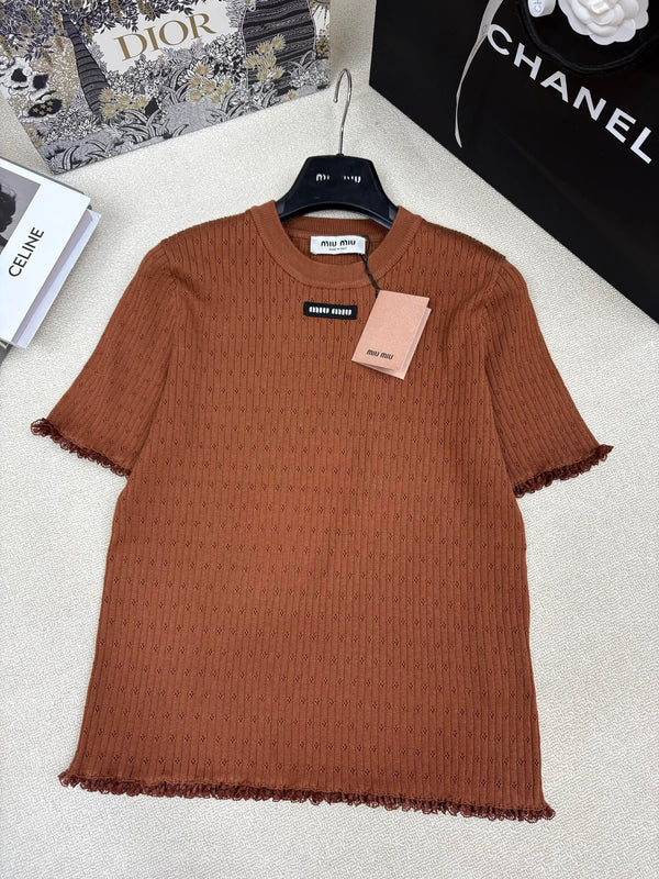 Miu Miu 26 Crew Neck Short-Sleeve Top Brown in Knitting 191311