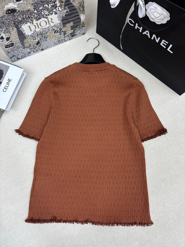 Miu Miu 26 Crew Neck Short-Sleeve Top Brown in Knitting 191311