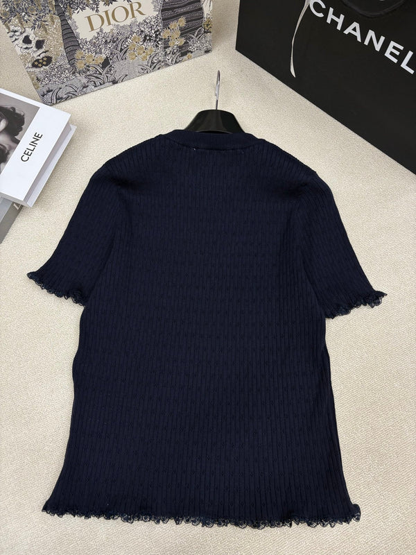 Haut ras du cou à manches courtes en maille noir Miu Miu 26 191309