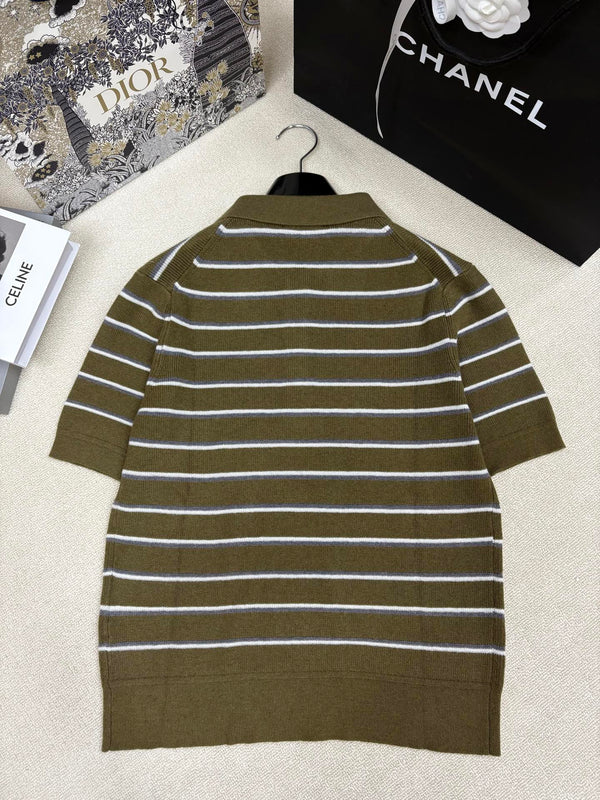 T-shirt à col et manches courtes Miu Miu 26 vert olive en laine 191273