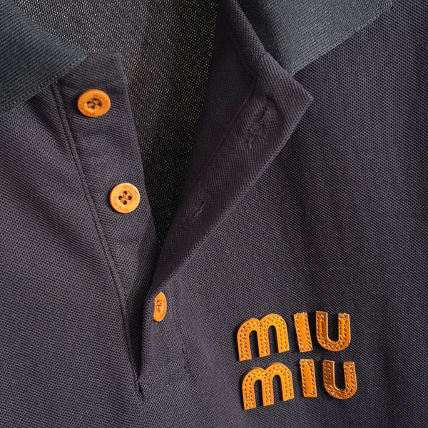 Robe Miu Miu à col polo et manches courtes en coton bleu marine 190632