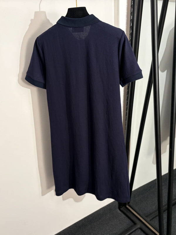 Robe Miu Miu à col polo et manches courtes en coton bleu marine 190632