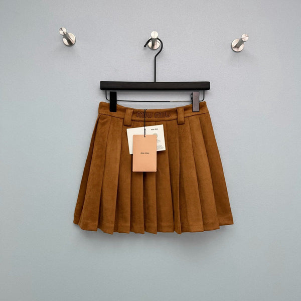 Miu Miu 26 Pleated Mini Skirt Brown in Suede 188908