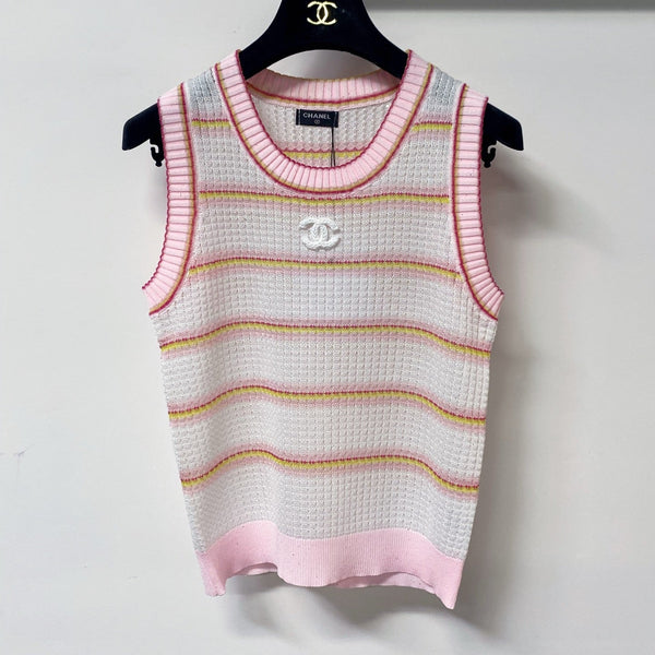 Gilet Chanel bicolore rose blanc en Tencel 194369