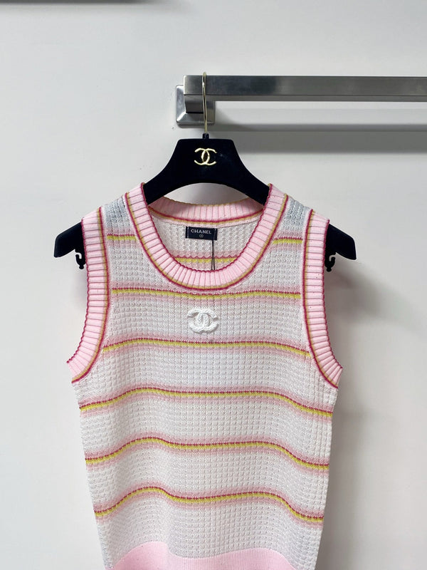 Gilet Chanel bicolore rose blanc en Tencel 194369