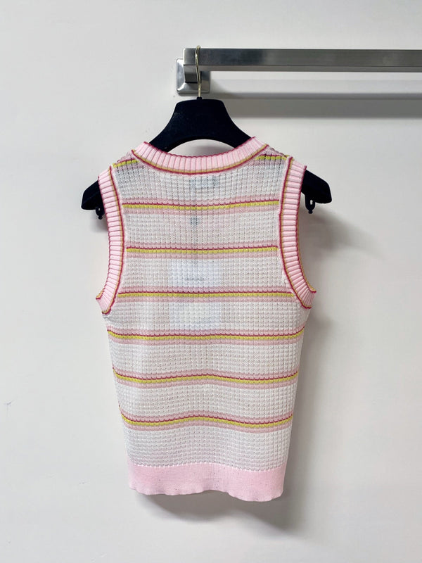 Gilet Chanel bicolore rose blanc en Tencel 194369