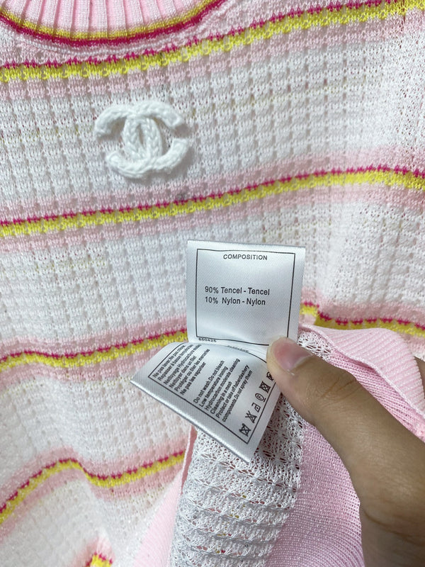 Gilet Chanel bicolore rose blanc en Tencel 194369