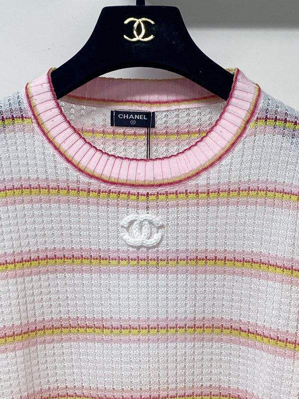 Chanel Two-Tone Short-Sleeve T-Shirt Pink White in Tencel 194366