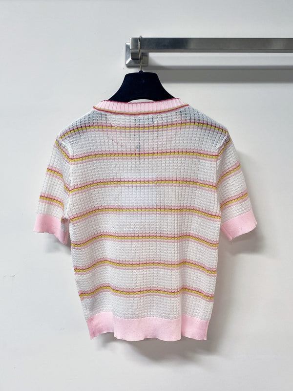 Chanel Two-Tone Short-Sleeve T-Shirt Pink White in Tencel 194366