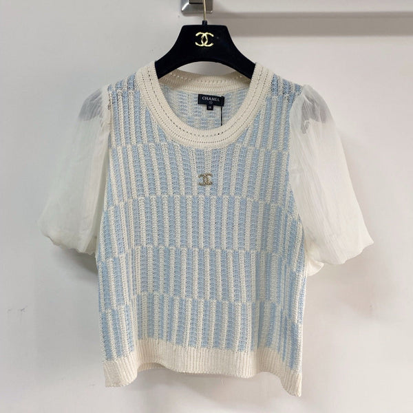 Chanel Manches Courtes Manches Bouffantes Bleu en Laine 194334