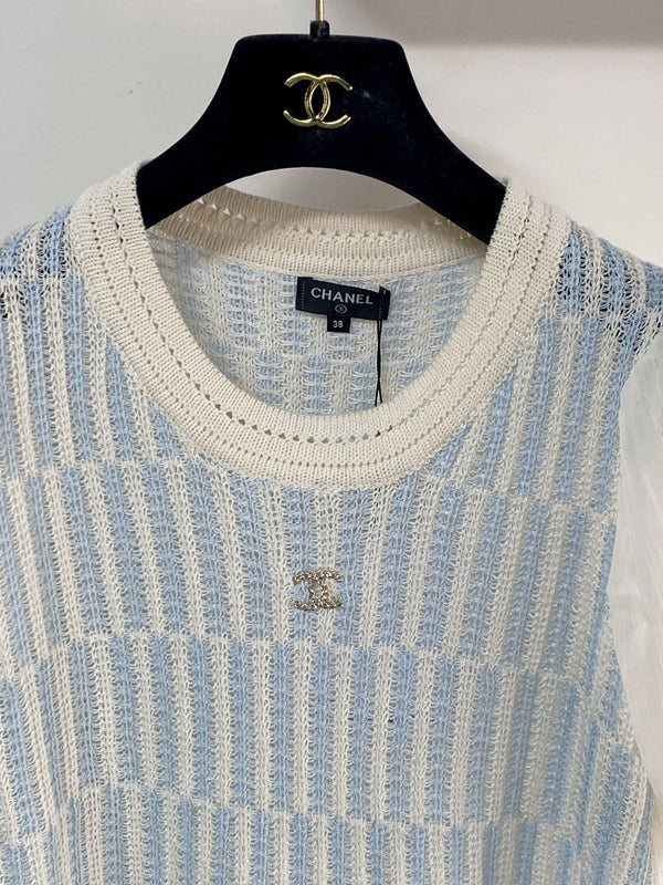Chanel Manches Courtes Manches Bouffantes Bleu en Laine 194334