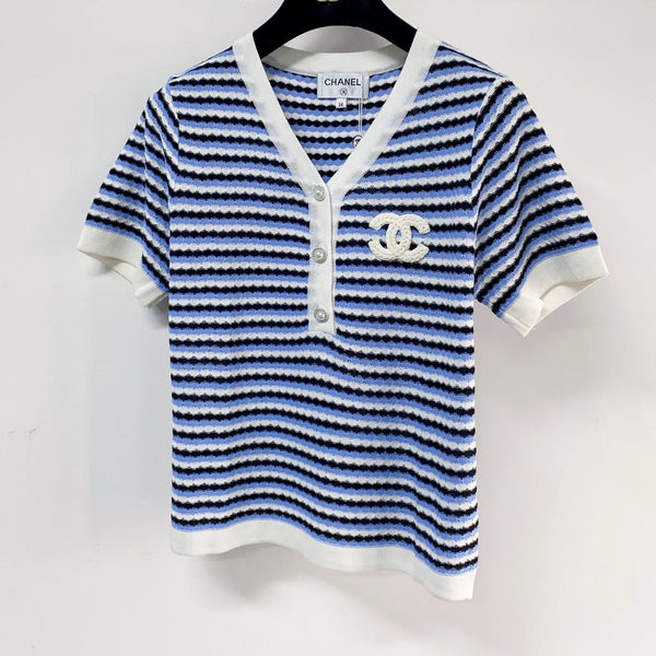Chanel Two-Tone Short-Sleeve T-Shirt Blue White in Viscose 194326