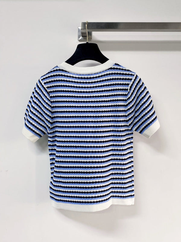 Chanel Two-Tone Short-Sleeve T-Shirt Blue White in Viscose 194326