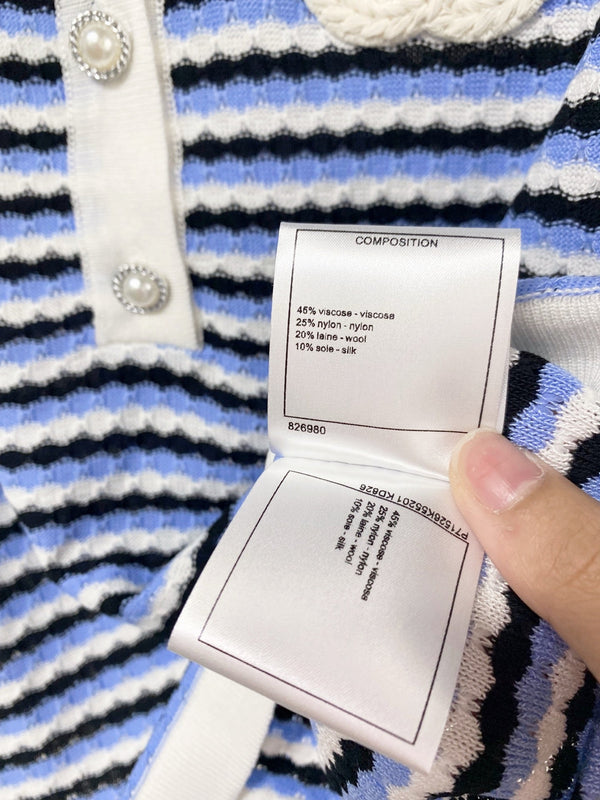 Chanel Two-Tone Short-Sleeve T-Shirt Blue White in Viscose 194326