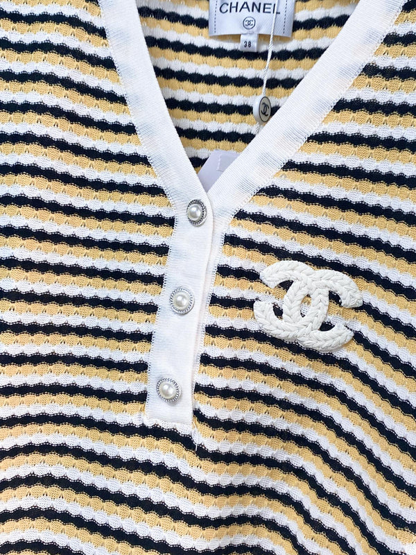 Chanel Two-Tone Short-Sleeve T-Shirt Beige White in Viscose 194325